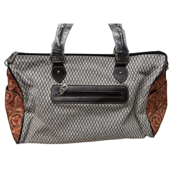 American Bling Weekender Duffle Bag Tooled Leather Look Canvas NEW - Picture 2 of 2